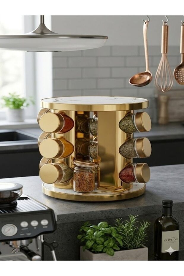 Golden Marble 360° Döner Baharatlık Takımı 12’li