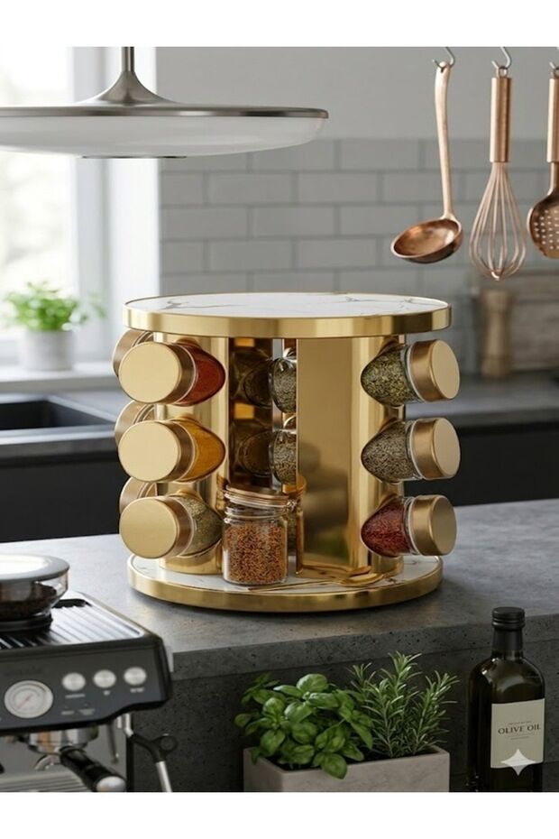 Golden Marble 360° Döner Baharatlık Takımı 12’li