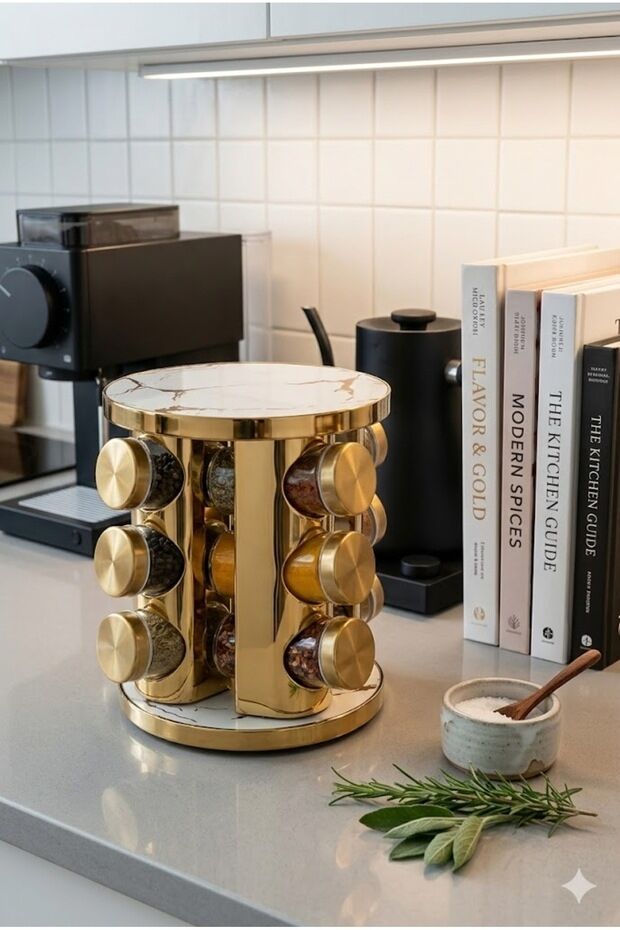 Golden Marble 360° Döner Baharatlık Takımı 12’li