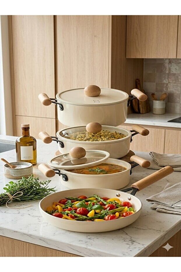 Cucina Di Mia İndüksiyon Tabanlı Seramik Tencere Tava Seti 7 Parça