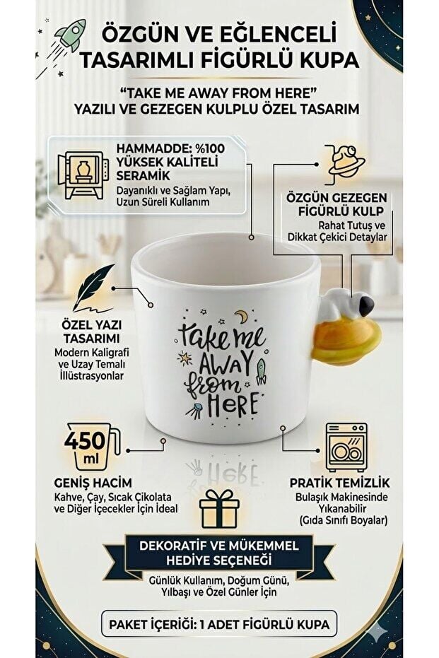The Mia Gezegen Kulplu Dekoratif Kahve Kupası 450 ml