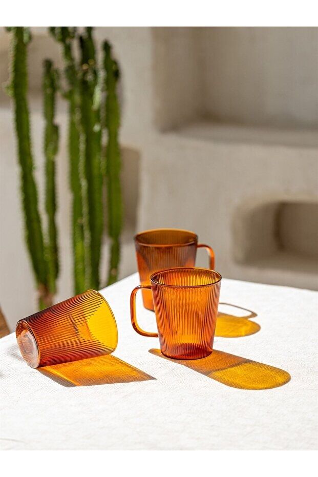 The Mia Striped Borosilikat Cam Kupa 400 ml 13 x 9 x 11 cm 4'lü Set