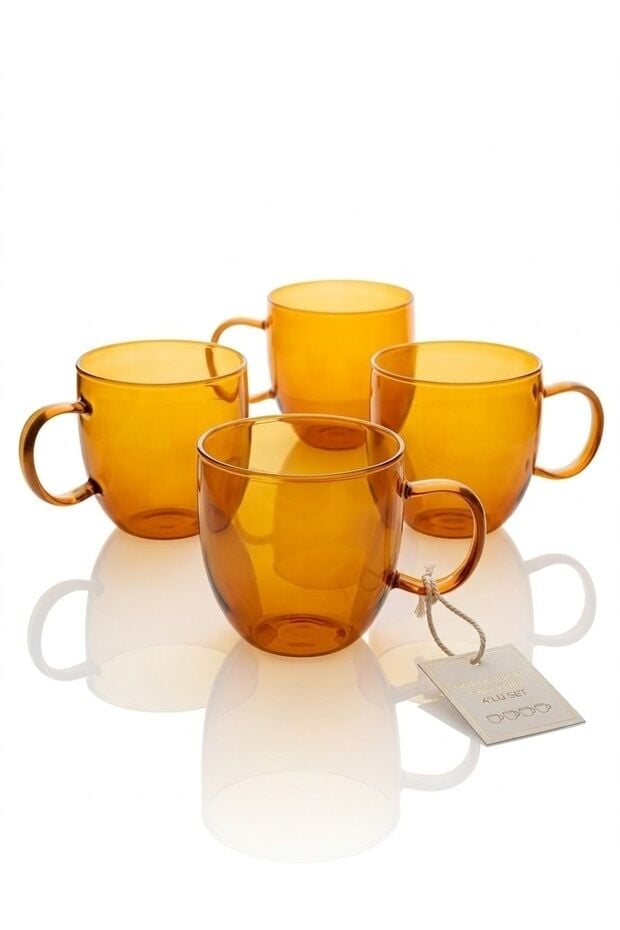 The Mia Borosilikat Cam Kupa 450 ml Isıya Dayanıklı Şeffaf Amber Cam Kupa Bardak 13x9x10 cm 4'lü Set