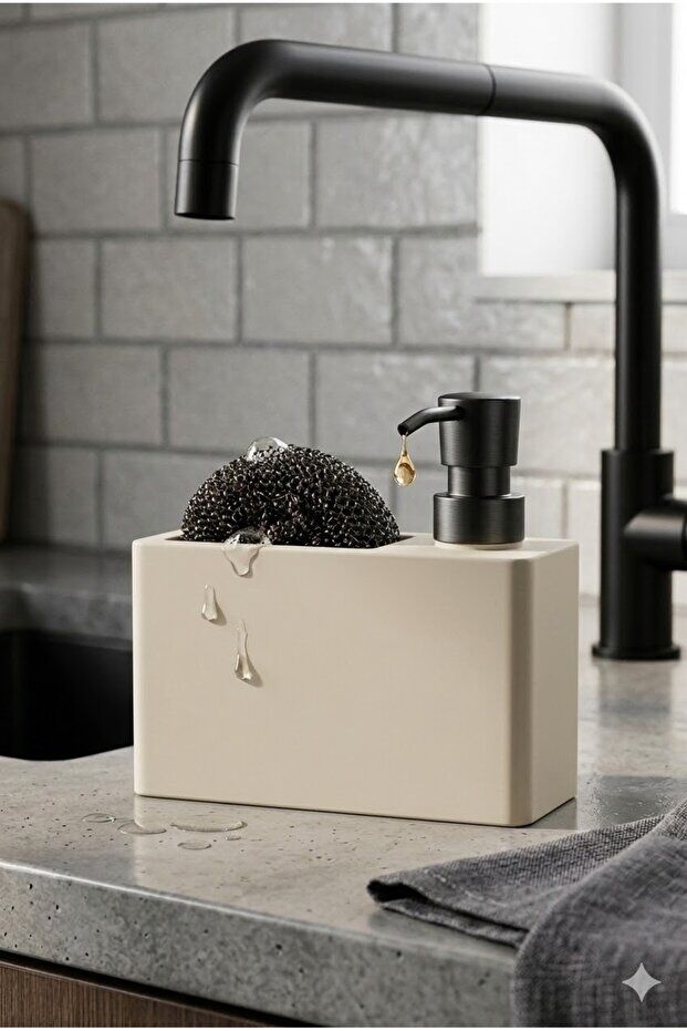 The Mia Plain Plastik Sıvı Sabunluk Seti 320 ml – Bulaşık Telli Lavabo Üstü Sabunluk