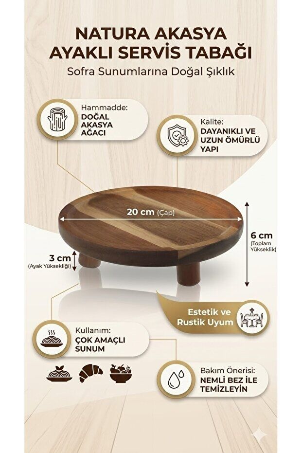 The Mia Natura Akasya Ayaklı Servis Tabağı 20x6 Cm