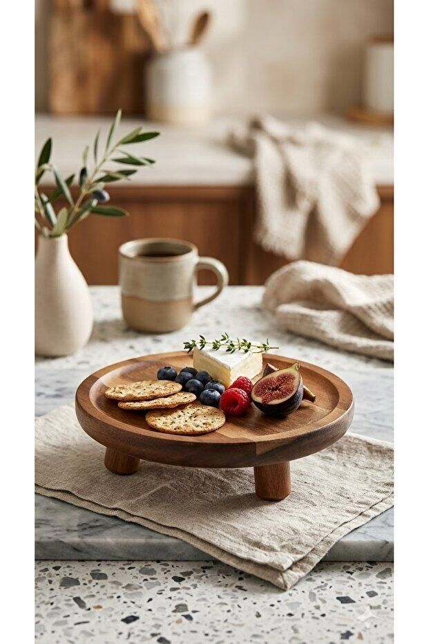 The Mia Natura Akasya Ayaklı Servis Tabağı 20x6 Cm