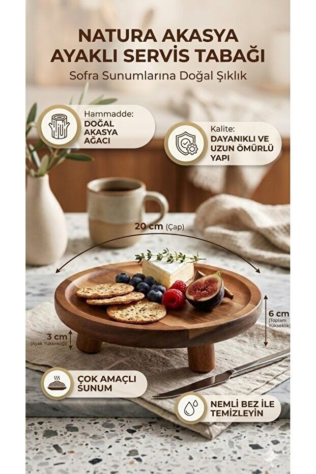 The Mia Natura Akasya Ayaklı Servis Tabağı 20x6 Cm