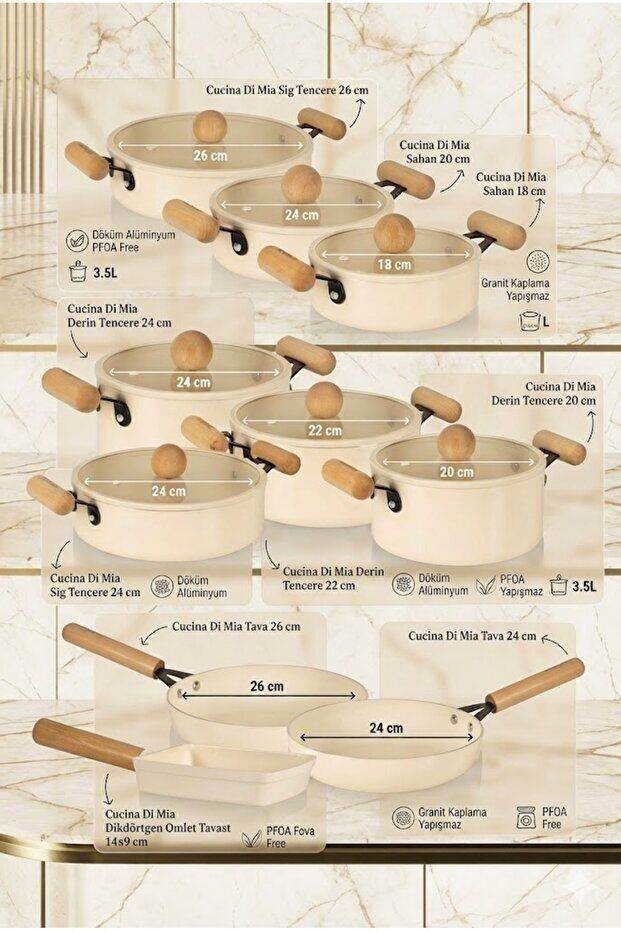 The Mia Cucina Di Mia İndüksiyon Tabanlı Seramik Tencere Seti 17 Parça