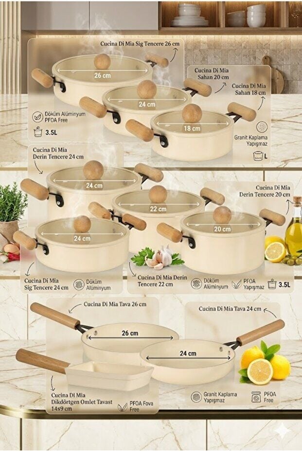 The Mia Cucina Di Mia İndüksiyon Tabanlı Seramik Tencere Seti 17 Parça