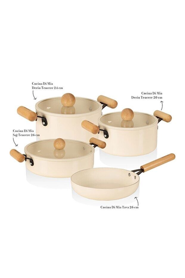 The Mia Cucina Di Mia İndüksiyon Tabanlı Seramik Tencere Tava Seti 7 Parça