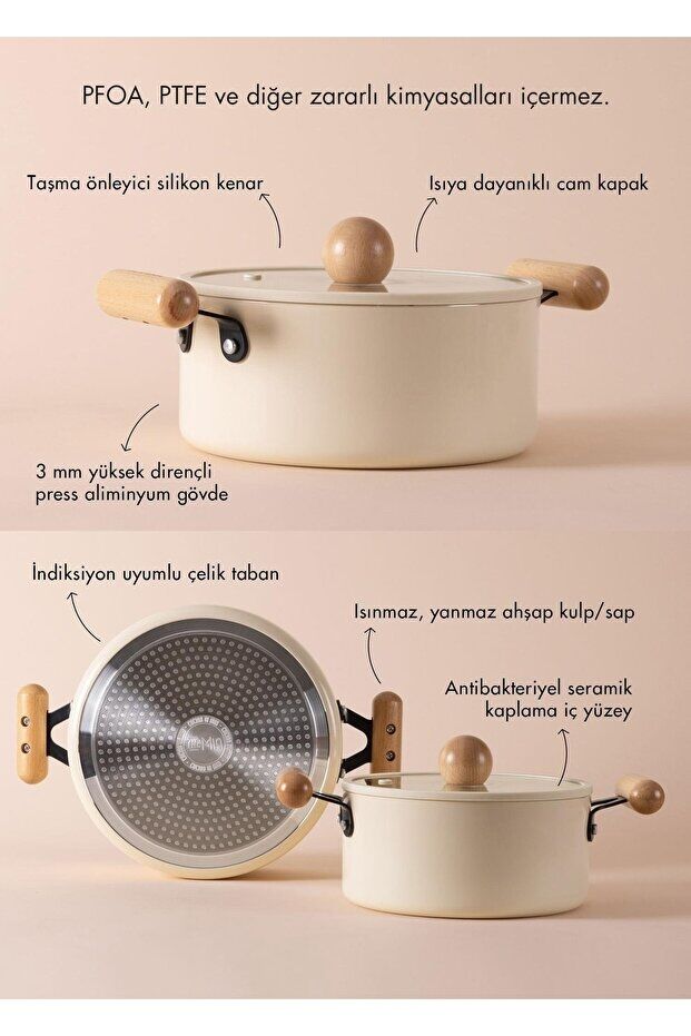The Mia Cucina Di Mia İndüksiyon Tabanlı Seramik Tencere Tava Seti 7 Parça