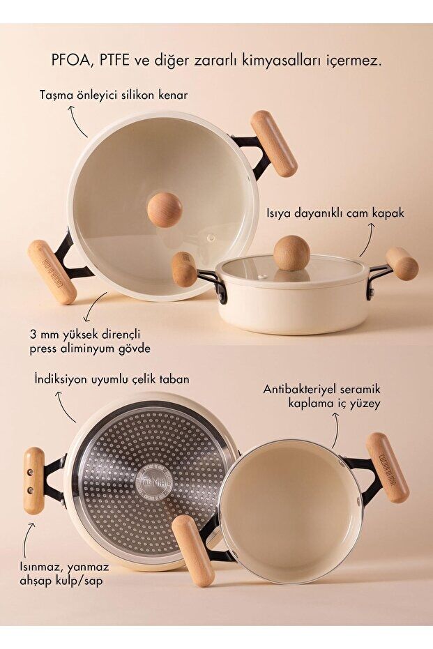 The Mia Cucina Di Mia İndüksiyon Tabanlı Seramik Tencere Tava Seti 5 Parça