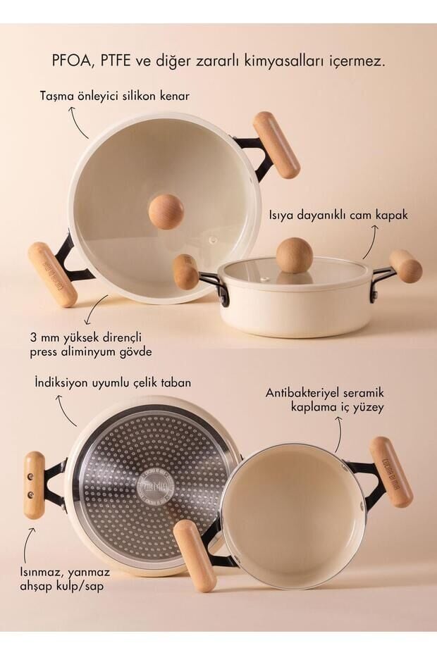 The Mia Cucina Di Mia 26 cm Sığ Seramik Kaplama Tencere