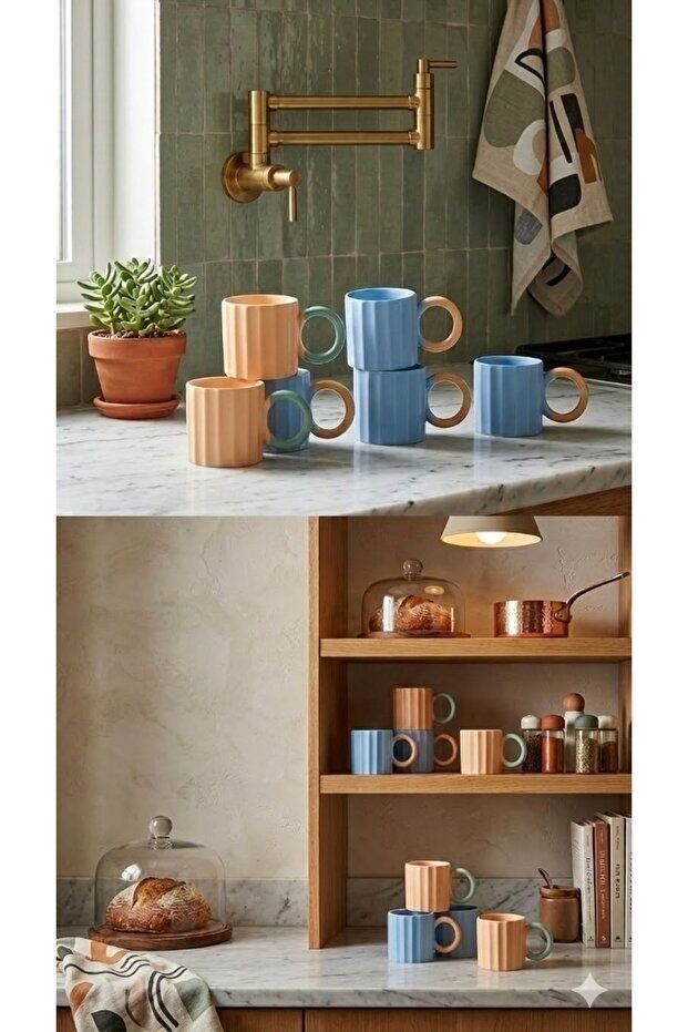 The Mia Runden 6’lı Porselen Kupa Seti 250 ml – Modern Tasarım Kahve Kupası