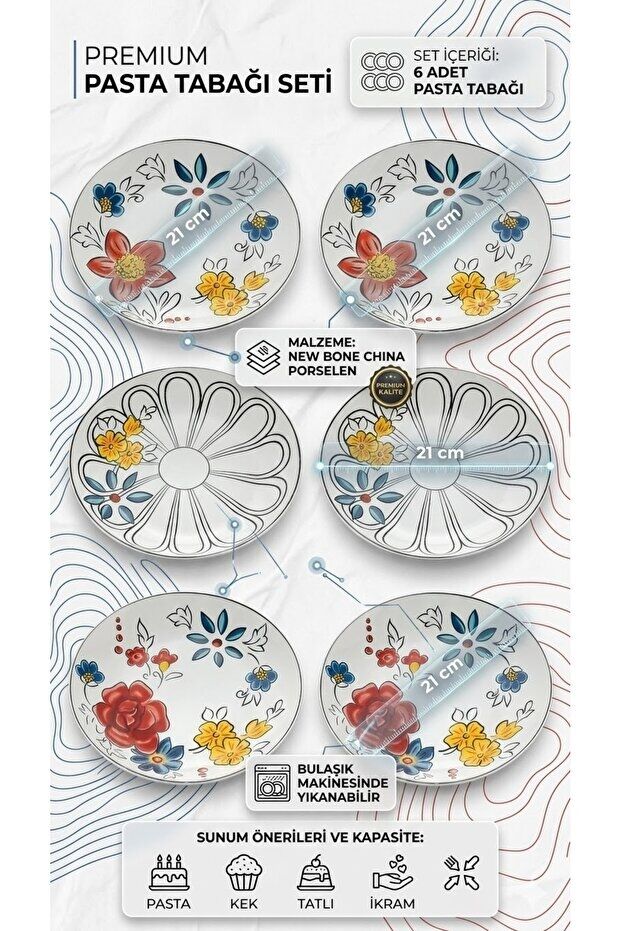 The Mia Fiore 6’lı Pasta Tabağı Seti 21 cm