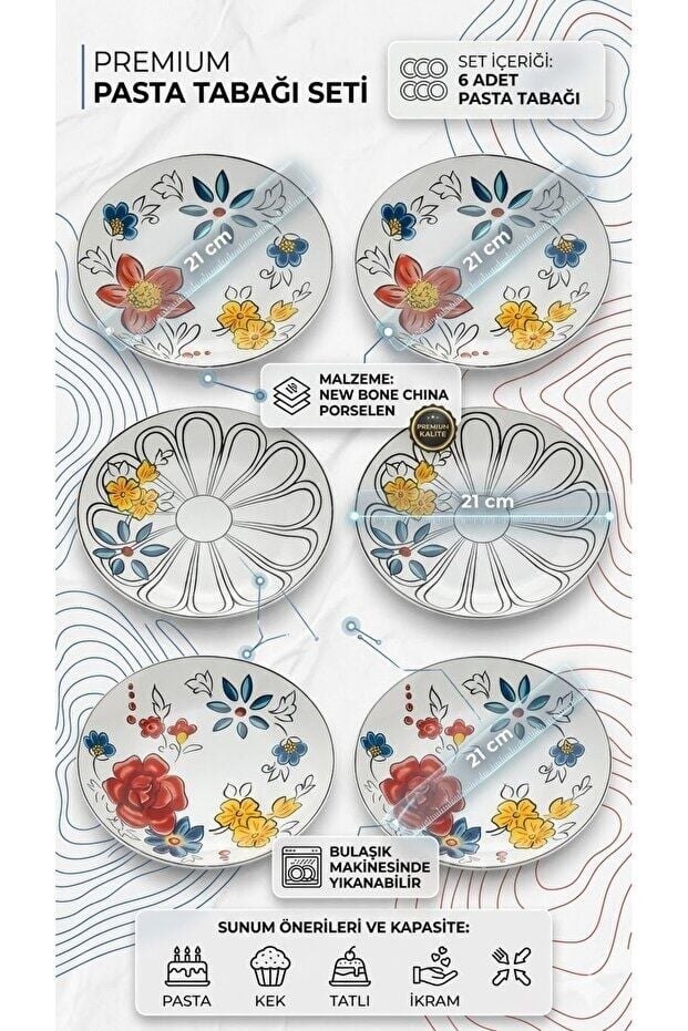 The Mia Fiore 6’lı Pasta Tabağı Seti 21 cm