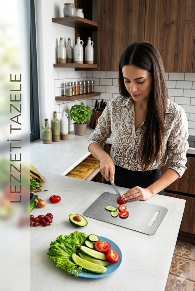 304 Kalite Paslanmaz Çelik Kesim Tahtası Seti 3’lü (33x22.5 / 28x19.5 / 24.5x15 cm)