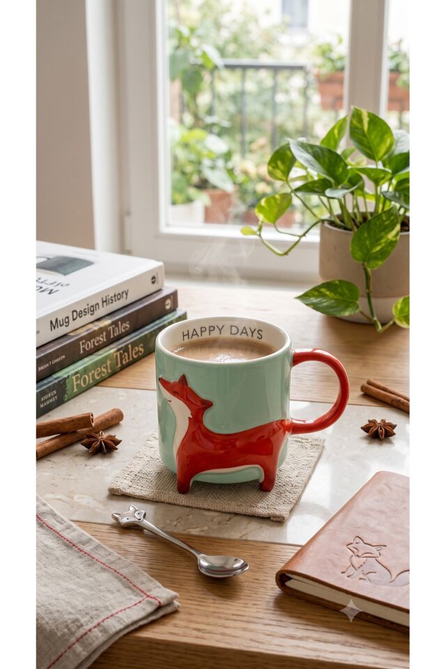 3D Tilki Figürlü Premium Seramik Kupa 350 ml - Bulaşık Makinesi ve Mikrodalgaya Uygun Hediyelik Mug