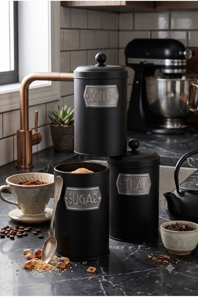 Galvaniz 3'lü Çay Şeker Kahve Kavanoz Seti 1.20 Lt Erzak Saklama Kabı
